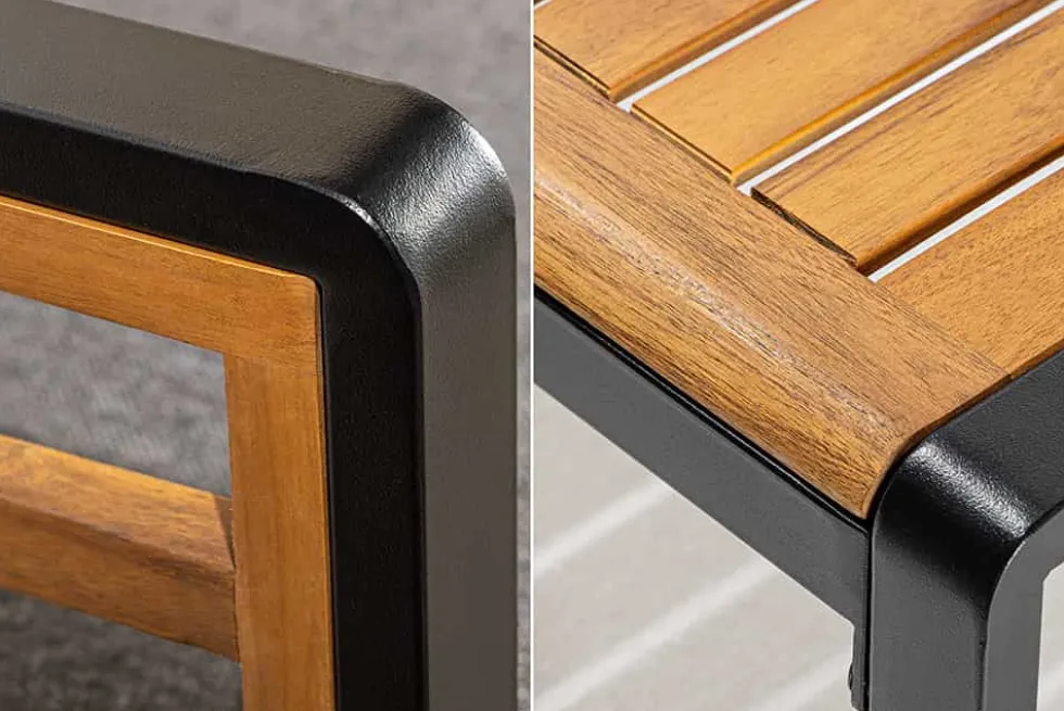 Outdoor Garten-Sitzgruppe PURE grau natur Akazie schwarz Metall inkl. Tisch Sitzpolster
