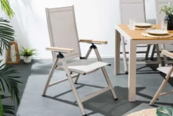Outdoor Gartenstuhl DESIGNO taupe Aluminium klappbar wetterfest Hochlehner