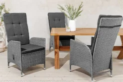 Outdoor Gartenstuhl SYLT grau Polyrattan Hochlehner mit Armlehne verstellbar wetterfest