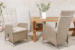 Outdoor Gartenstuhl SYLT natur beige Polyrattan Hochlehner mit Armlehne verstellbar wetterfest