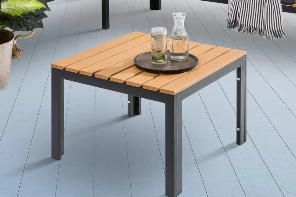 Outdoor Gartentisch ORLANDO LOUNGE 60cm anthrazit natur Aluminium wetterfest
