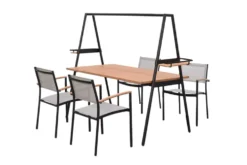 Outdoor Gartentisch RIO 190cm anthrazit Aluminium Massivholz mit Dekostange wetterfest