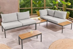 Outdoor Lounge MOBILE MODULAR anthrazit hellgrau Garten-Sitzgruppe inkl. Tisch und Kissen