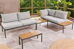 Outdoor Lounge MOBILE MODULAR anthrazit hellgrau Garten-Sitzgruppe inkl. Tisch und Kissen