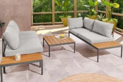 Outdoor Lounge MOBILE MODULAR anthrazit hellgrau Garten-Sitzgruppe inkl. Tisch und Kissen
