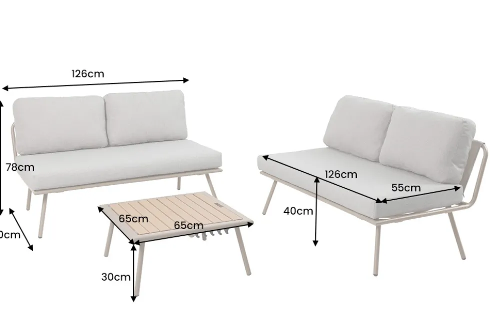 Outdoor Lounge Sitzgruppe MOBILE MODULAR greige mit Tisch wetterfest