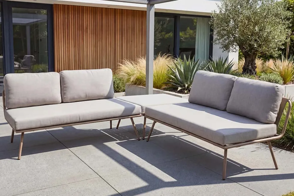 Outdoor Lounge Sitzgruppe MOBILE MODULAR greige mit Tisch wetterfest
