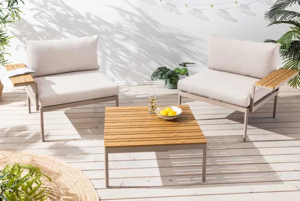 Outdoor Lounge Sitzgruppe MOBILE MODULAR 240cm champagner greige inkl. Kissen