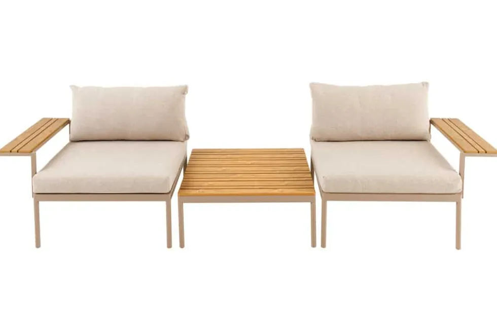 Outdoor Lounge Sitzgruppe MOBILE MODULAR 240cm champagner greige inkl. Kissen