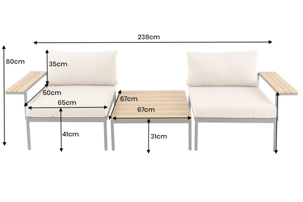 Outdoor Lounge Sitzgruppe MOBILE MODULAR 240cm champagner greige inkl. Kissen