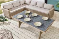 Outdoor Sitzgruppe MONACO 240cm natur Polyrattan Gartenmöbel-Set Ecklounge wetterfest