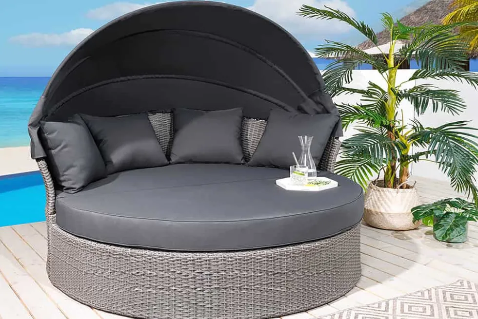 Outdoor Sonneninsel PLAYA LIVING 165cm grau Polyrattan Aluminium inkl. Kissen wetterfest