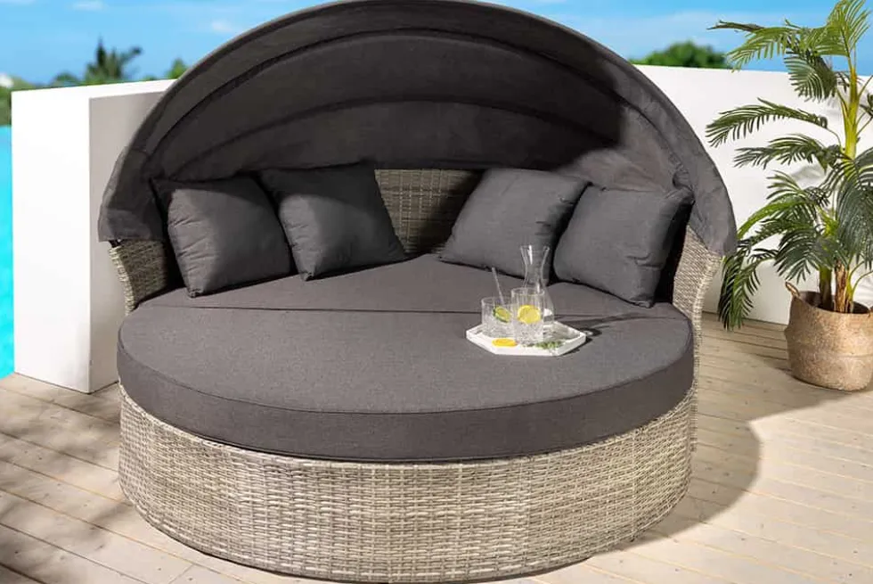 Outdoor Sonneninsel PLAYA LIVING 165cm hellgrau Polyrattan Aluminium inklusive Kissen wetterfest