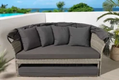 Outdoor Sonneninsel PLAYA LIVING 165cm hellgrau Polyrattan Aluminium inklusive Kissen wetterfest