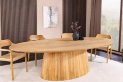Ovaler Esstisch ART DECO 220cm beige massives Mangoholz cream finish mit Säulenfuß
