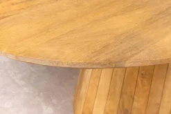 Ovaler Esstisch ART DECO 220cm beige massives Mangoholz cream finish mit Säulenfuß