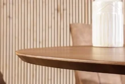Ovaler Esstisch ART DECO 220cm braun smoked massives Mangoholz mit Säulenfuß