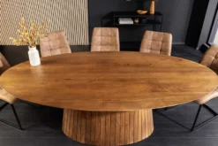 Ovaler Esstisch ART DECO 220cm braun smoked massives Mangoholz mit Säulenfuß