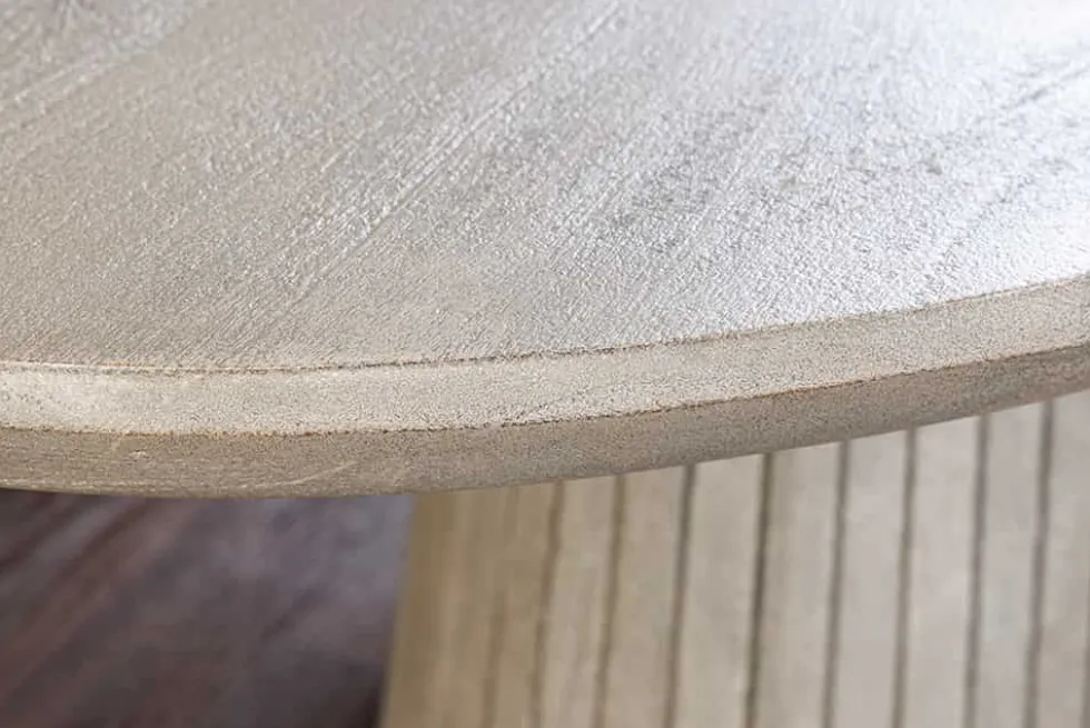 Ovaler Esstisch ART DECO 220cm smoke grau massives Mangoholz mit Säulenfuß