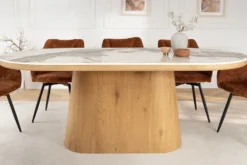 Ovaler Esstisch UNIQUE 200cm weiß natur Keramik Eiche Säulenfuß