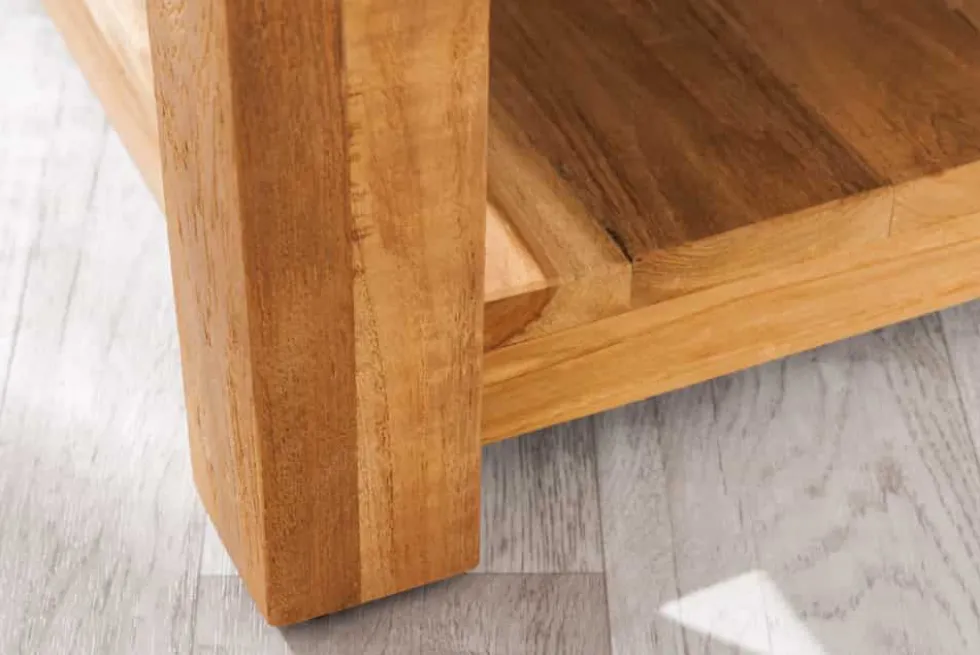 Quadratischer Couchtisch JAVA 70cm natur recyceltes Teakholz mit Ablagefach