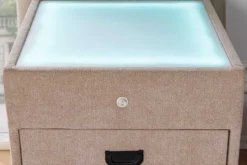 Quadratischer Nachttisch TOULOUSE 55cm beige Samt inkl. Beleuchtung und Schubladen
