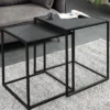 Quadratisches 2er Set Beistelltische MOUNTAIN SOUL 60cm schwarz Naturstein Metall