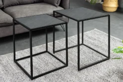Quadratisches 2er Set Beistelltische MOUNTAIN SOUL 60cm schwarz Naturstein Metall