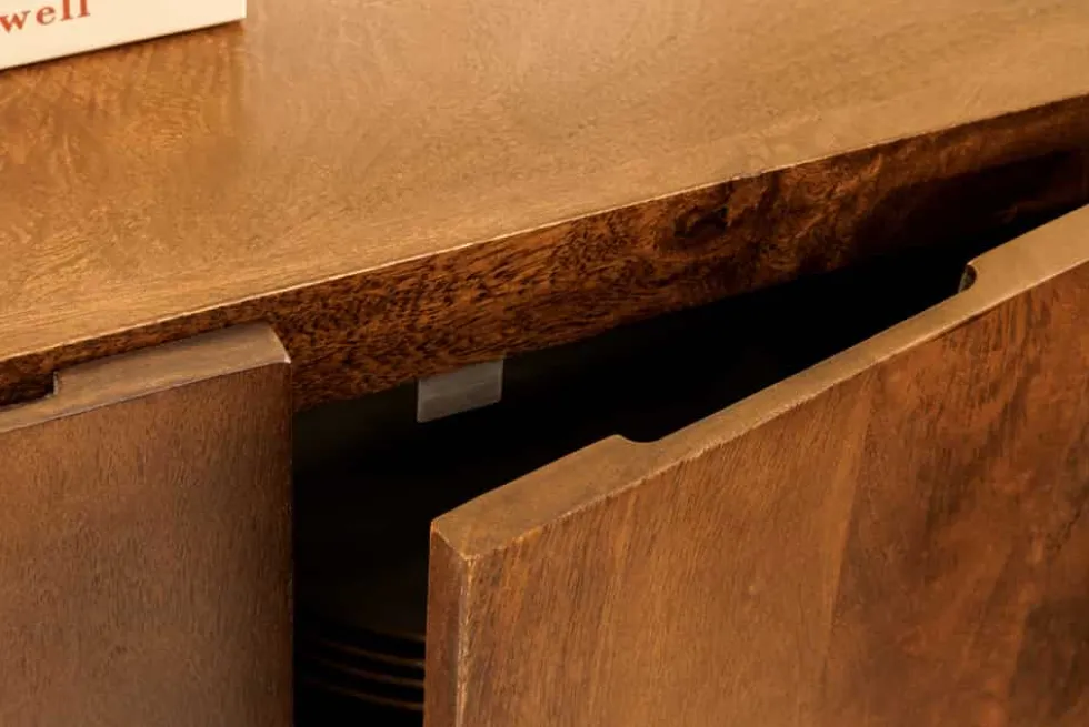 Quadratisches Lowboard BRASIL 75cm braun Mango Massivholz zwei Fächer Schrank