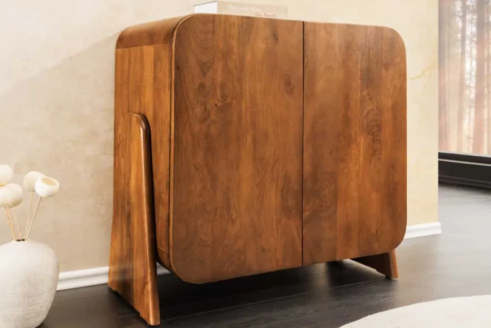 Quadratisches Lowboard BRASIL 75cm braun Mango Massivholz zwei Fächer Schrank