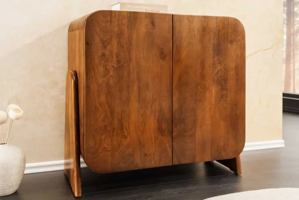Quadratisches Lowboard BRASIL 75cm braun Mango Massivholz zwei Fächer Schrank