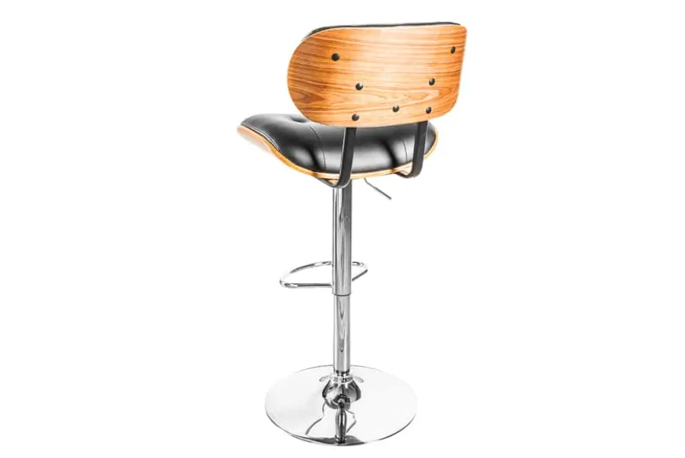 Retro Barhocker CLASSICO schwarz 115cm höhenverstellbar mit Lehne Walnussholz-Design