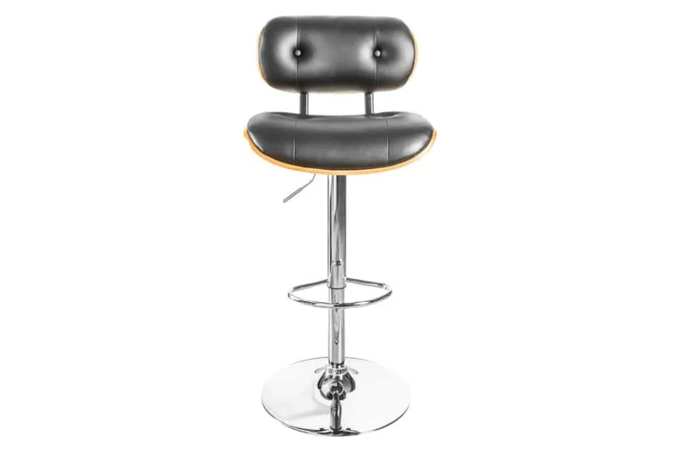 Retro Barhocker CLASSICO schwarz 115cm höhenverstellbar mit Lehne Walnussholz-Design