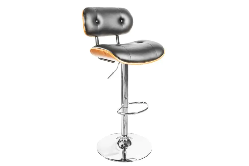 Retro Barhocker CLASSICO schwarz 115cm höhenverstellbar mit Lehne Walnussholz-Design