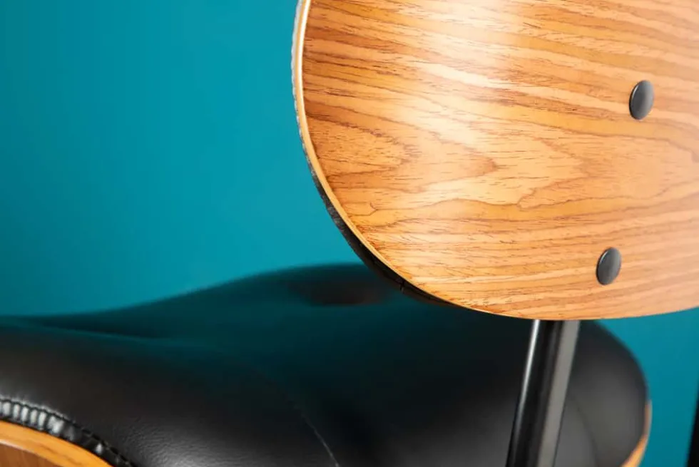 Retro Barhocker CLASSICO schwarz 115cm höhenverstellbar mit Lehne Walnussholz-Design