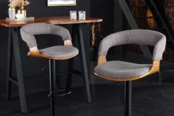 Retro Barhocker MANHATTAN grau Strukturstoff Eschenholz drehbar höhenverstellbar