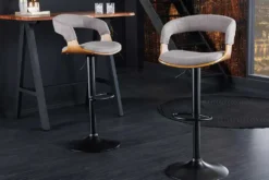 Retro Barhocker MANHATTAN grau Strukturstoff Eschenholz drehbar höhenverstellbar