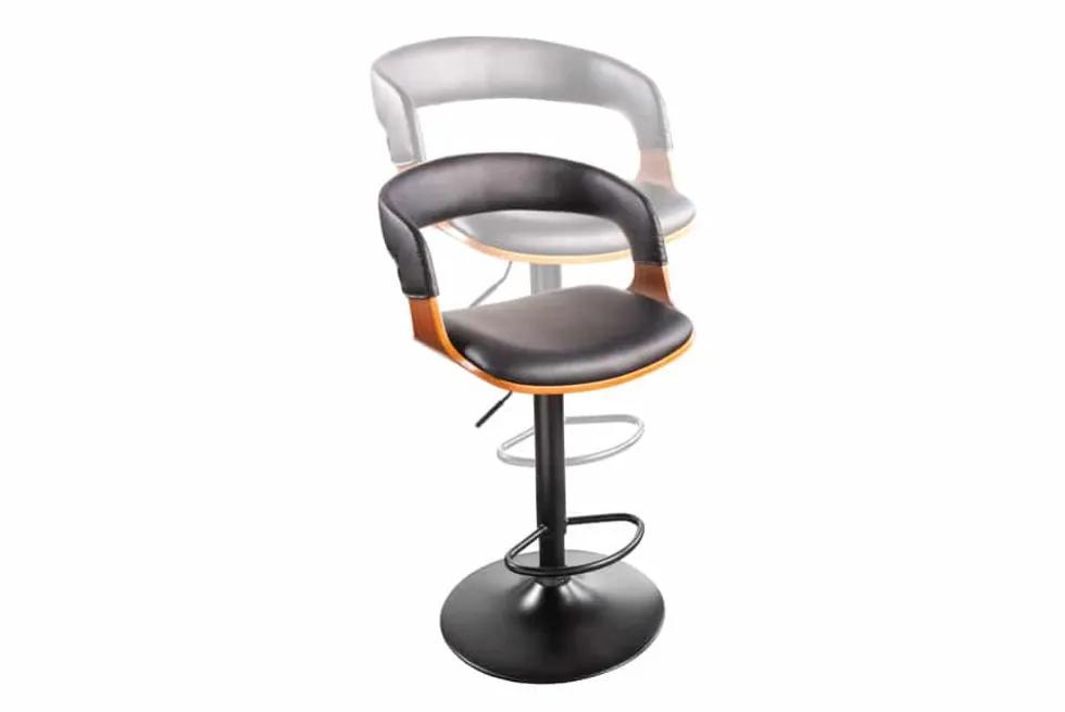 Retro Barhocker MANHATTAN schwarz Kunstleder Walnussholz drehbar höhenverstellbar