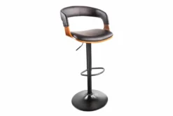 Retro Barhocker MANHATTAN schwarz Kunstleder Walnussholz drehbar höhenverstellbar