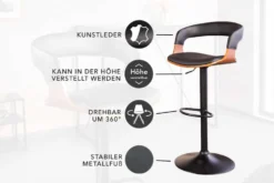 Retro Barhocker MANHATTAN schwarz Kunstleder Walnussholz drehbar höhenverstellbar