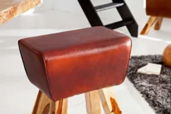 Retro Barhocker TURNBOCK 75cm mit Echtleder Bezug Mangoholz Barstuhl