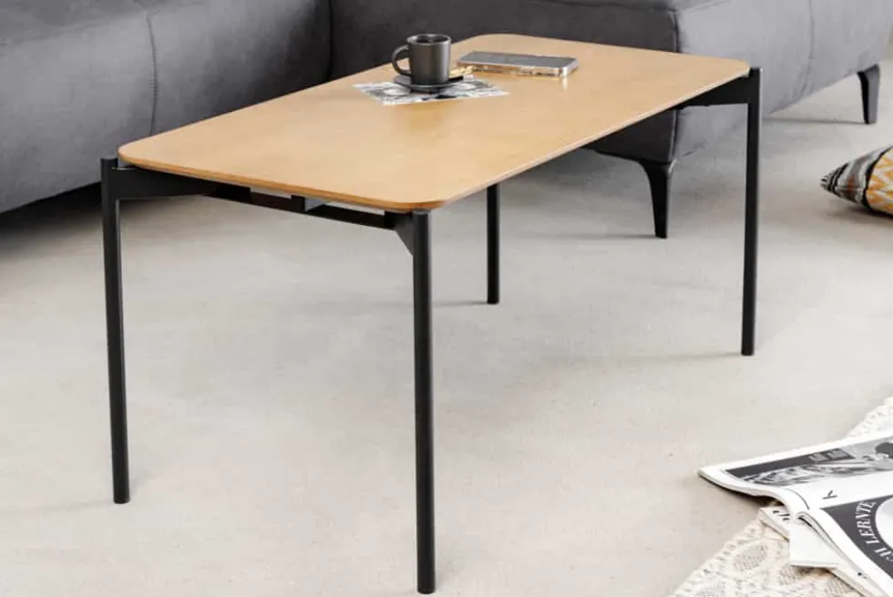 Retro Couchtisch DESIGNO 90cm Eiche Holz-Design schwarz Metallgestell