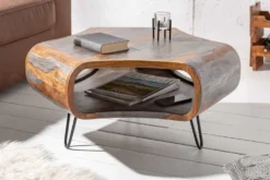 Retro Couchtisch ORGANIC LIVING 80cm grau smoke finish Sheesham Palisander Massivholz Hairpin Legs