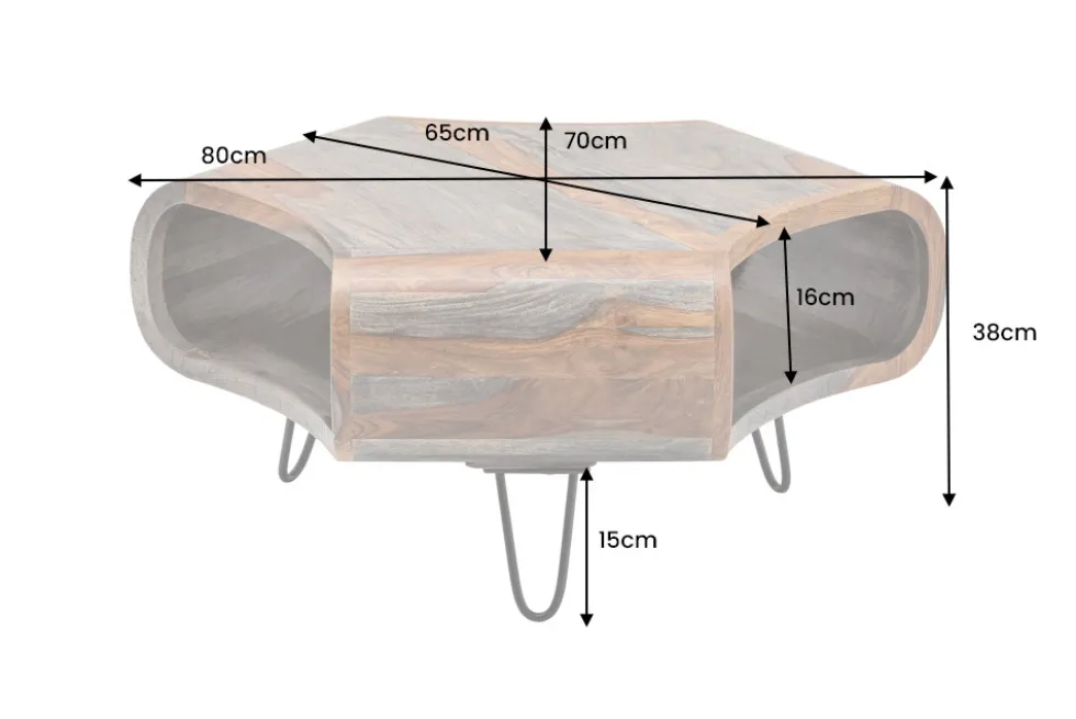 Retro Couchtisch ORGANIC LIVING 80cm grau smoke finish Sheesham Palisander Massivholz Hairpin Legs
