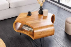 Retro Couchtisch ORGANIC LIVING 70cm braun Akazie Massivholz honey finish Stauraum
