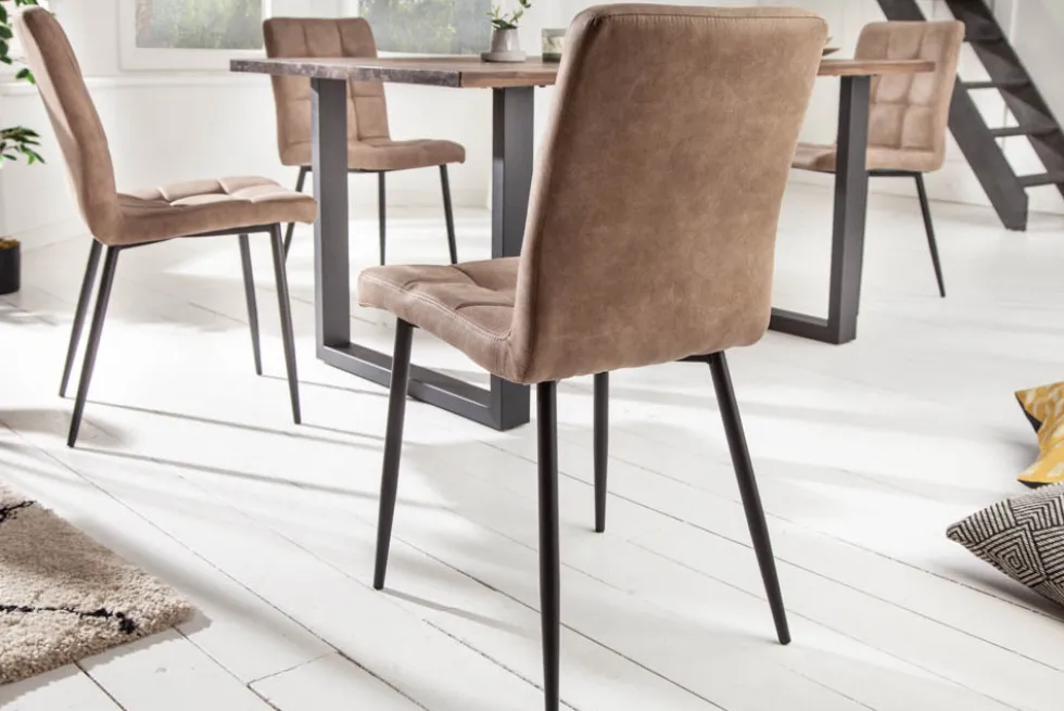 Retro Design Stuhl MODENA antik taupe Microfaser mit Ziersteppung