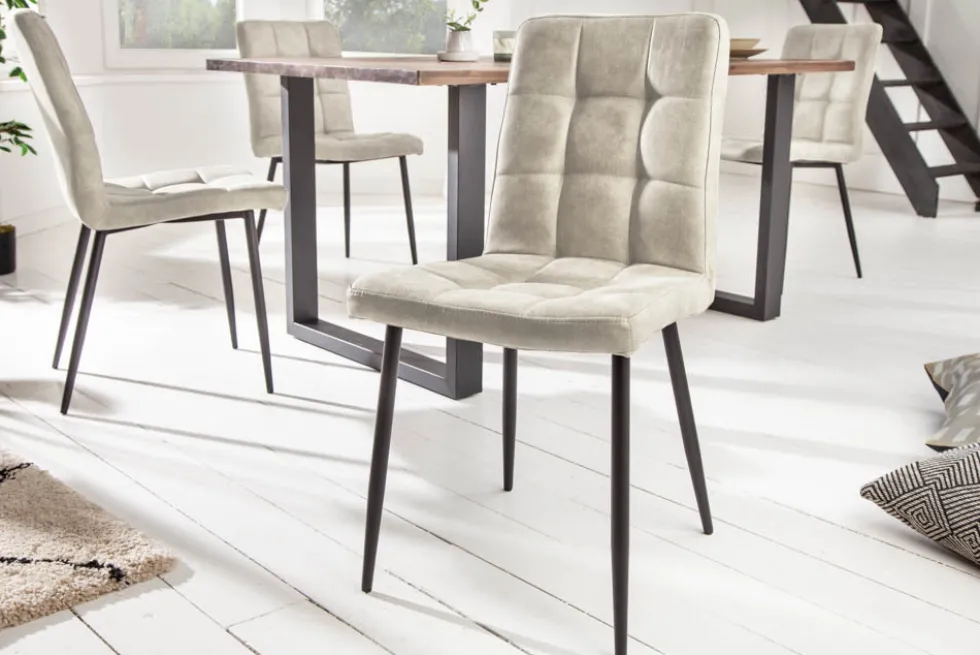 Retro Design Stuhl MODENA stone grau mit Ziersteppung