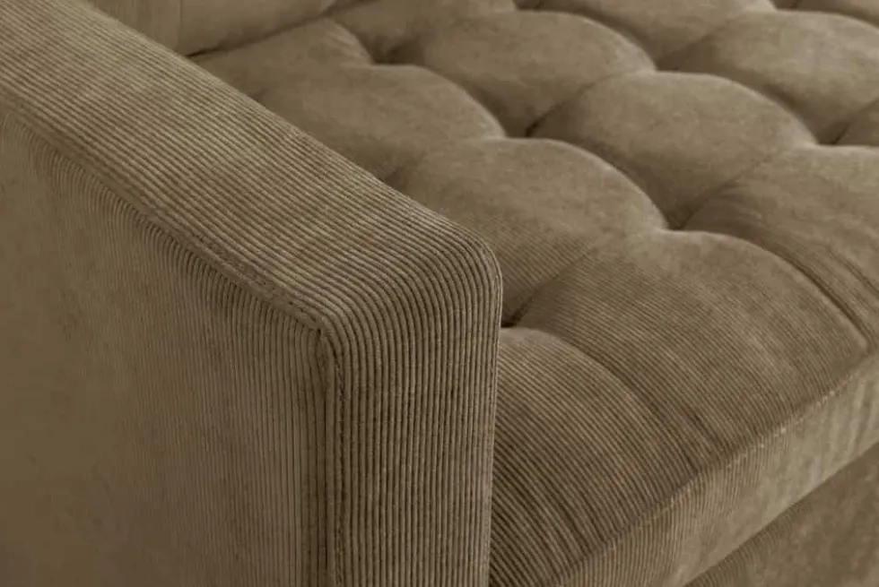 Retro Ecksofa STOCKHOLM 220cm taupe Cord Federkern 3-Sitzer