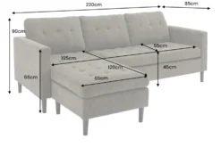 Retro Ecksofa STOCKHOLM 220cm taupe Cord Federkern 3-Sitzer