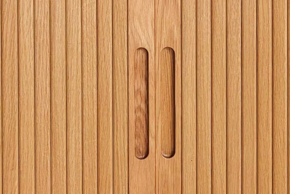 Retro Highboard VALHALLA WOOD 110cm natur Eichenholz mit Schiebetüren